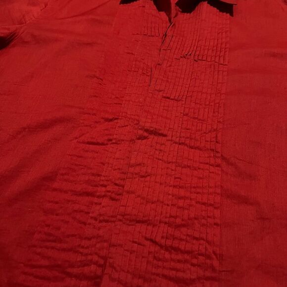 Donna Karan NY Red Pleated Cotton Shirt L Hong Kong - Picture 7 of 7